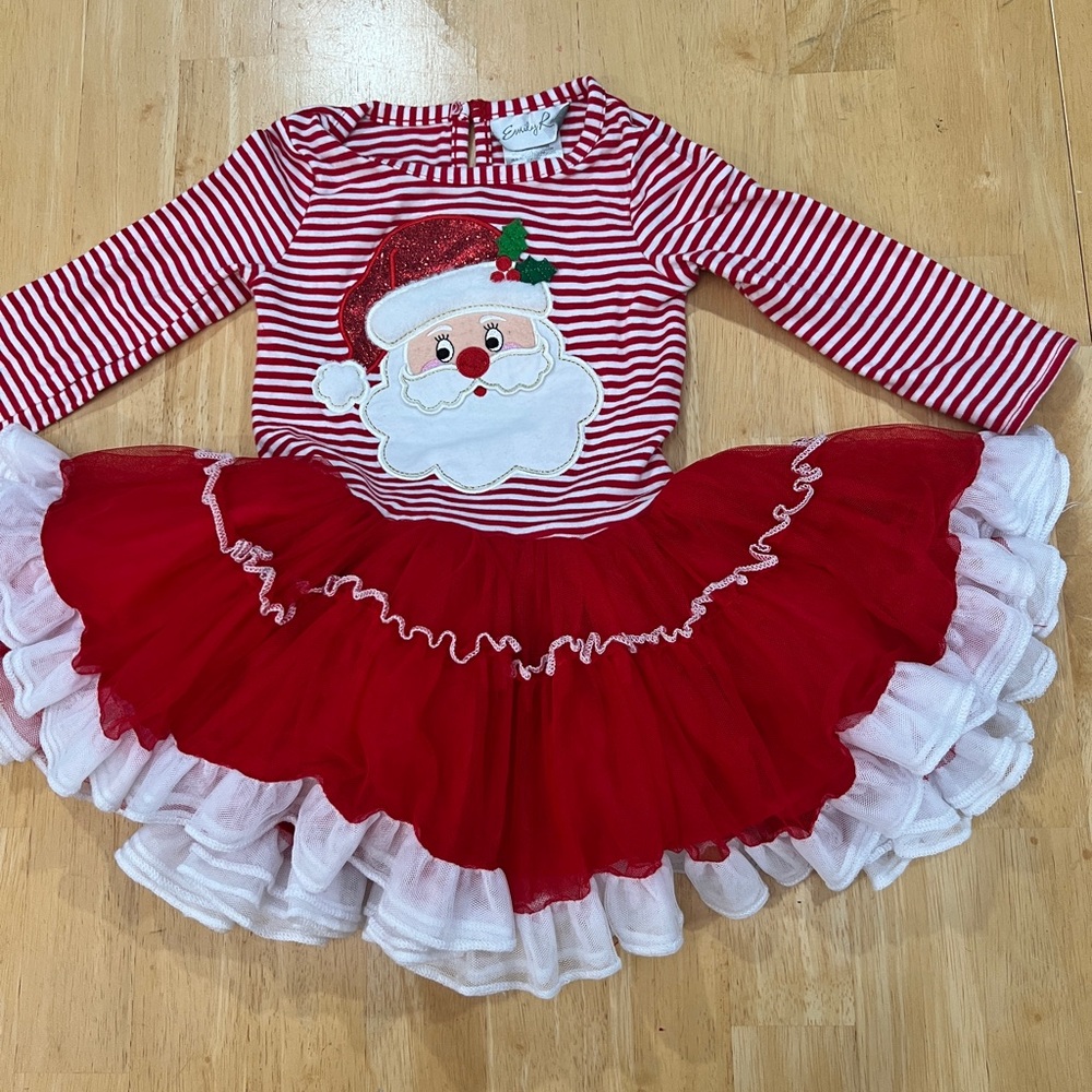 Santa Appliqued Emily Rose Holiday Red and White Costume Dress